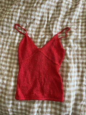Red Knit Spaghetti-Strap top